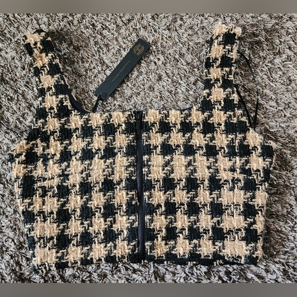 NWT House of Harlow Tweed Plaid Cropped Tank Top Size S - Picture 4 of 4